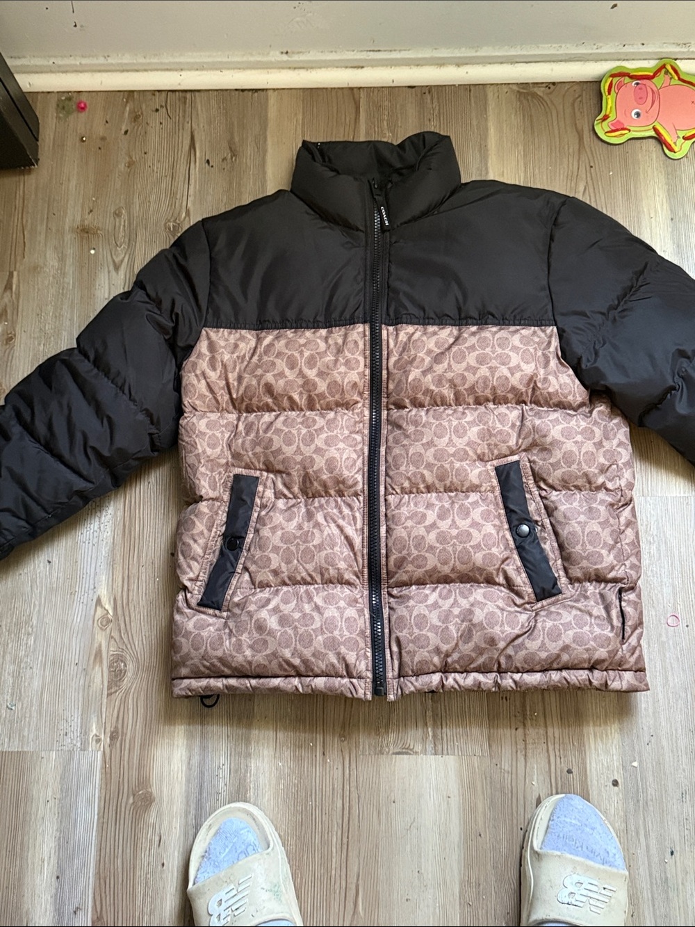 Coach Brown and Black Signature Puffer Jacket